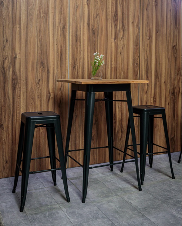 Stehtisch TOLIX, schwarz mit Holzplatte